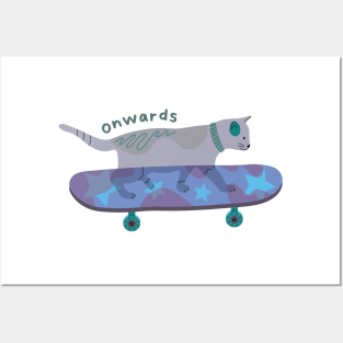 Onwards - Cat on a Skateboard - Quotes Posters and Art